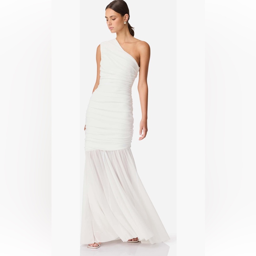 Elliatt White One-Shoulder Ruched Mermaid Gown